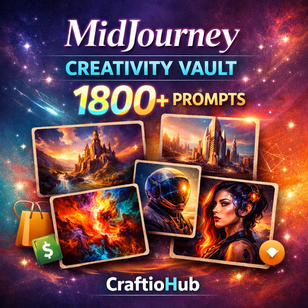 1800midjourn MidJourney Creativity Vault: 1800+ Prompts for Fantasy, Landscapes & Art | CraftioHub - Image 1