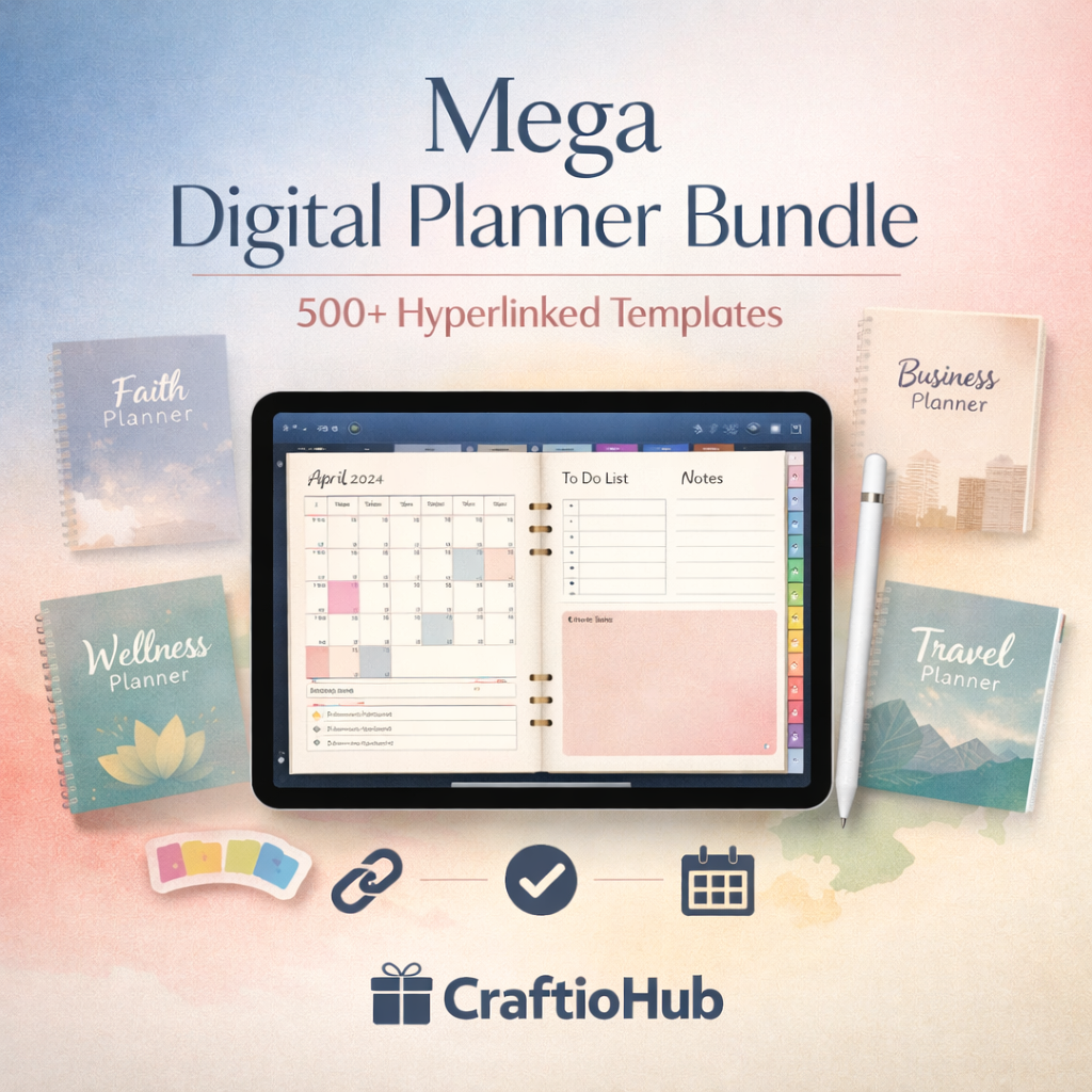 megaplan Mega Digital Planner Bundle: 500+ Hyperlinked Templates for iPad & Canva | CraftioHub - Image 1
